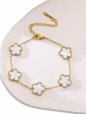 Gold Floral Mother-of-Pearl Chain Bracelet - Unbranded